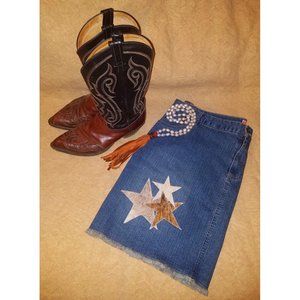 Plus Size Clothing Recycled Western Denim Skirt Cowhide Stars Hair On Hide